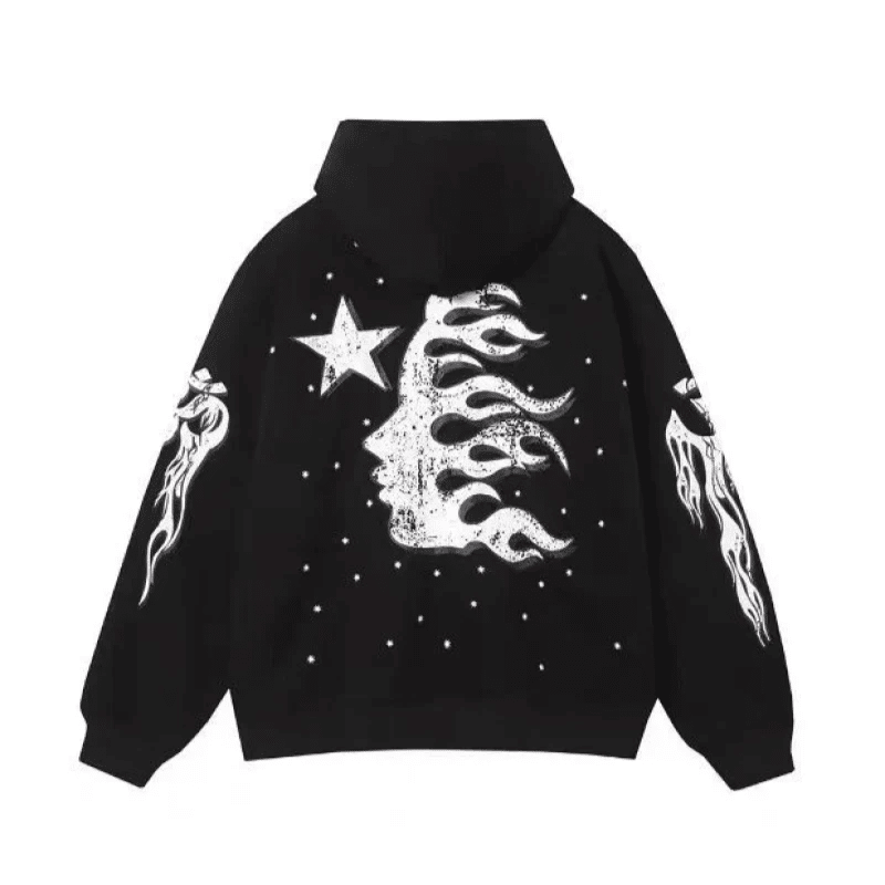 Black Hellstar hoodie back view oversized streetwear design