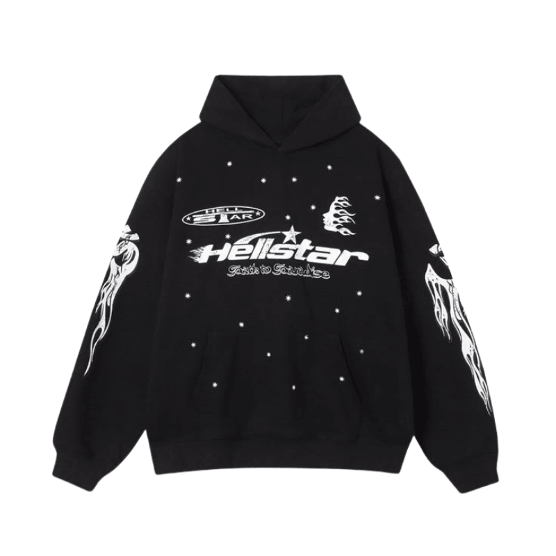 Black Hellstar hoodie front view oversized premium streetwear