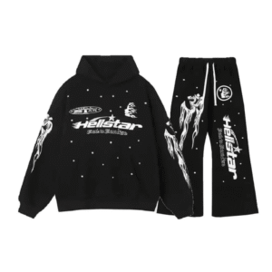 Black Hellstar Tracksuit front view in relaxed premium streetwear fit