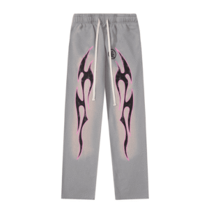 Grey Hellstar Pants front view with relaxed streetwear fit