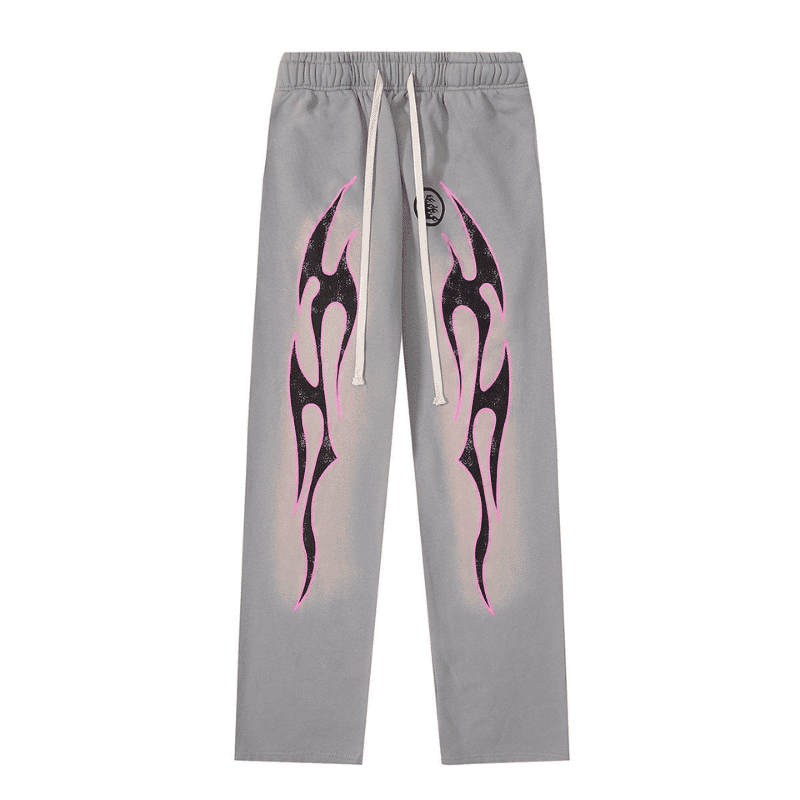 Grey Hellstar Pants front view with relaxed streetwear fit