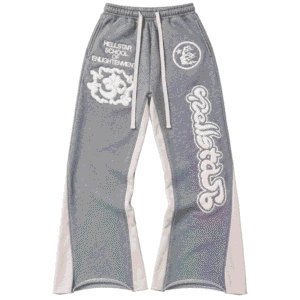 Hellstar Flare Pants front view in Grey premium streetwear fit