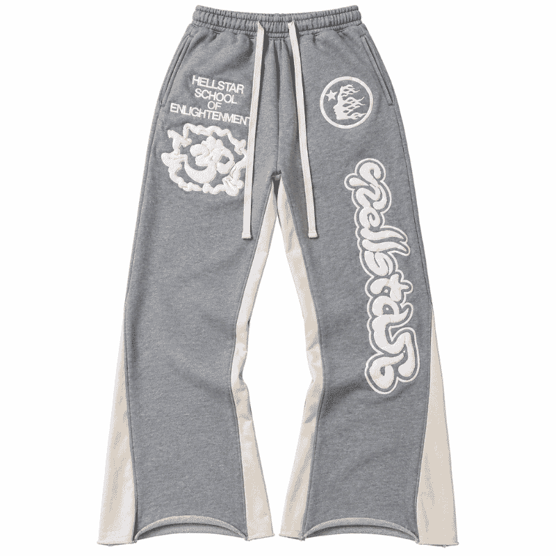 Hellstar Flare Pants front view in Grey premium streetwear fit