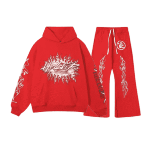 Hellstar Tracksuit Red front view in a relaxed streetwear fit