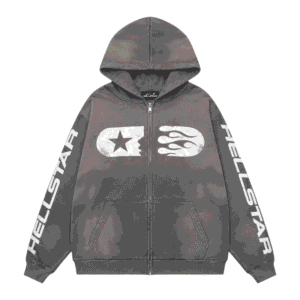 Hellstar Zip Up Hoodie front view black premium streetwear hoodie