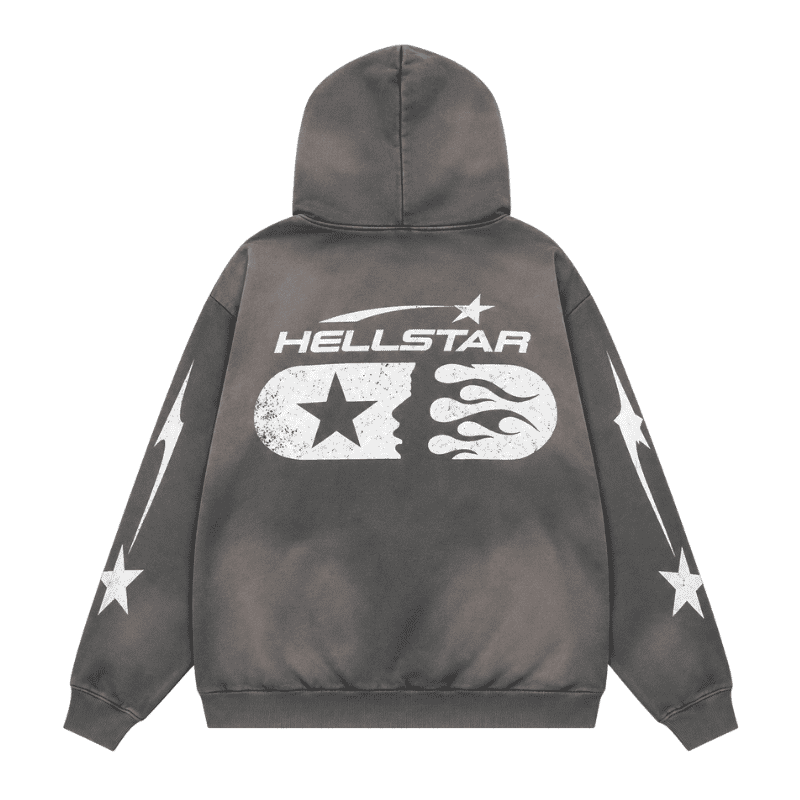Hellstar Zip Up Hoodie back view black relaxed streetwear hoodie