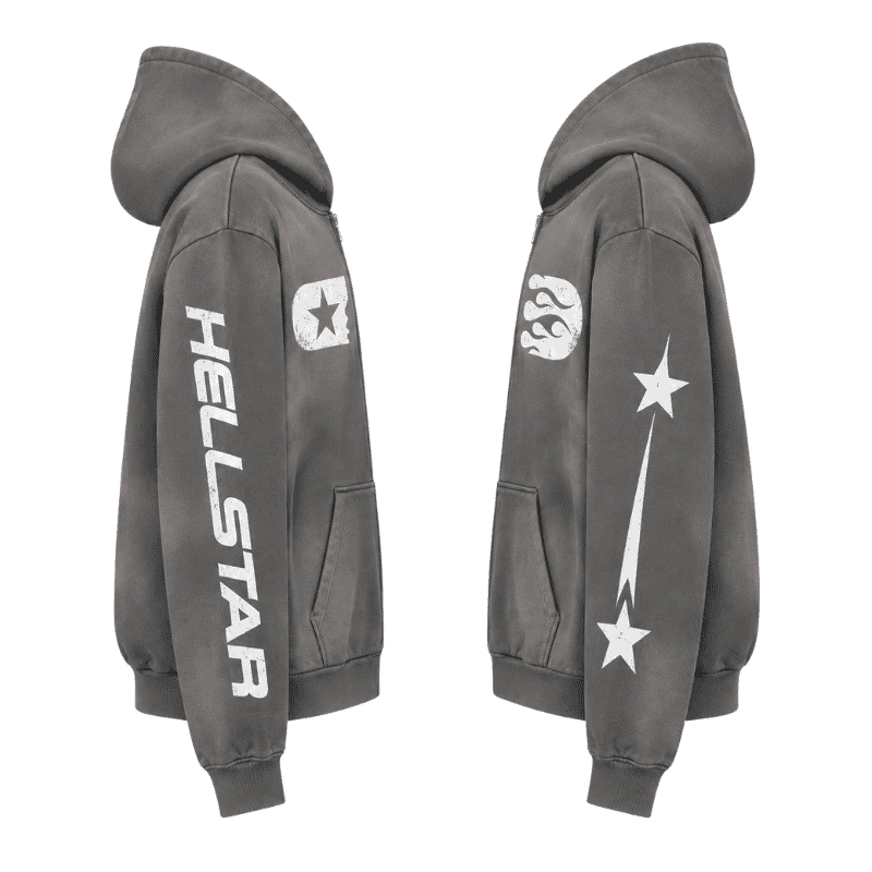 Hellstar Zip Up Hoodie close view fabric and zipper detail