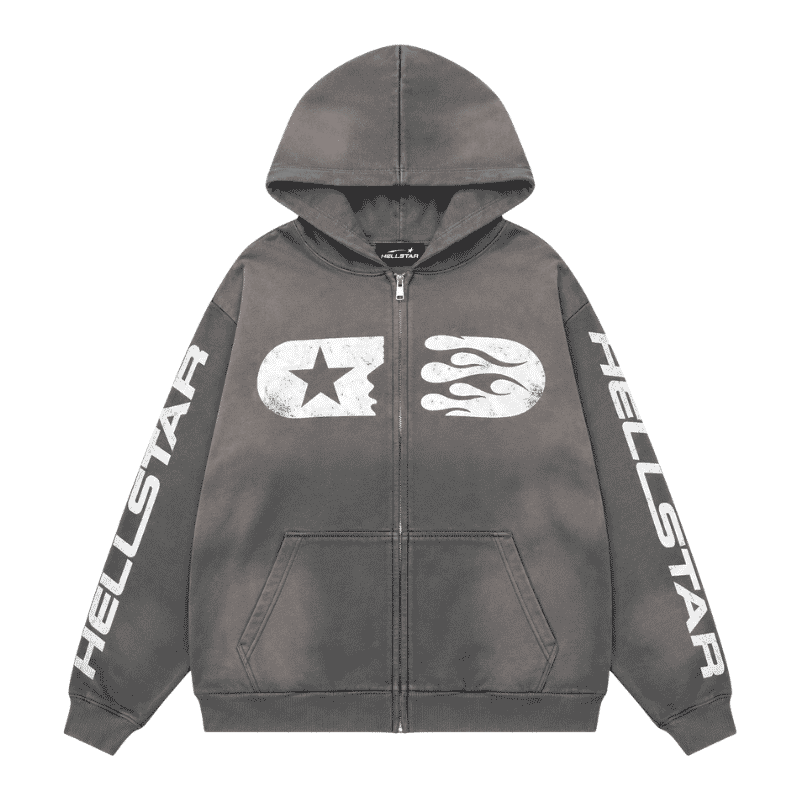 Hellstar Zip Up Hoodie front view black premium streetwear hoodie