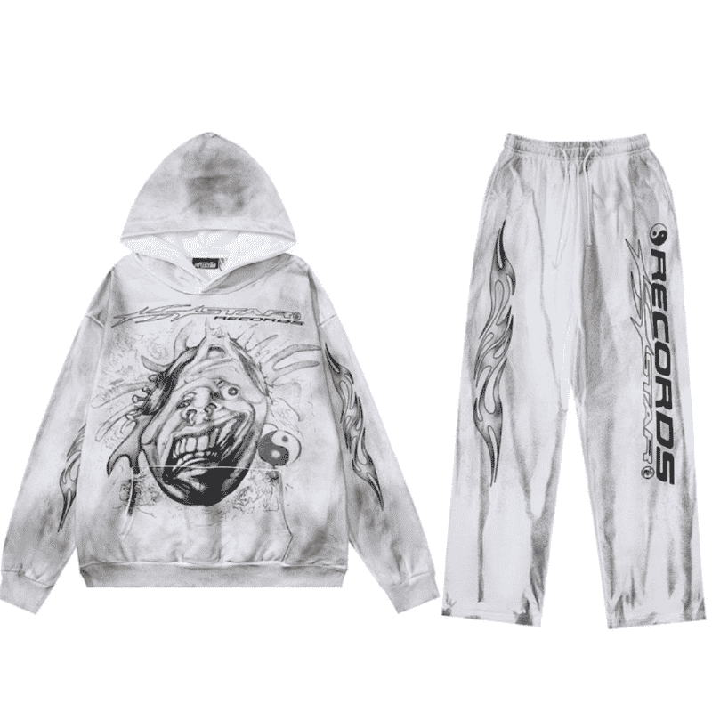White Hellstar Tracksuit front view with matching jacket and pants