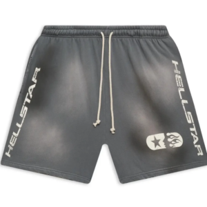 Grey Hellstar Shorts front view in relaxed streetwear fit