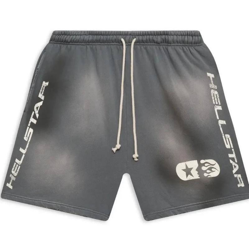 Grey Hellstar Shorts front view in relaxed streetwear fit