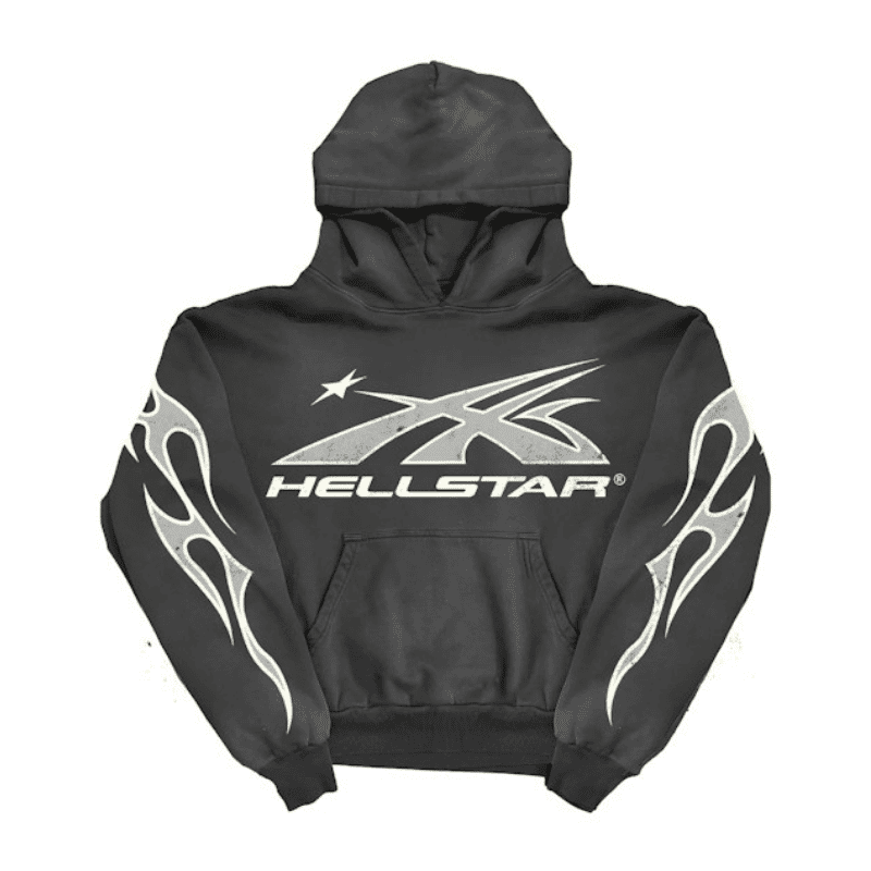 Black Grey Hellstar Hoodie front view